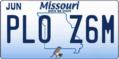 MO license plate PL0Z6M