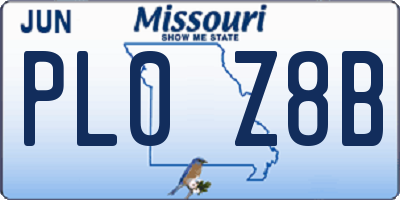 MO license plate PL0Z8B