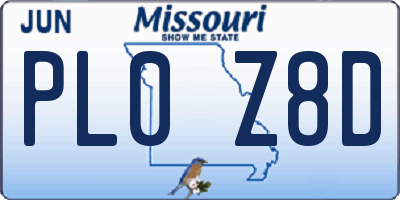 MO license plate PL0Z8D