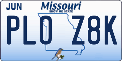 MO license plate PL0Z8K