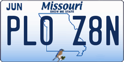 MO license plate PL0Z8N