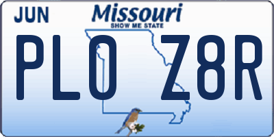 MO license plate PL0Z8R