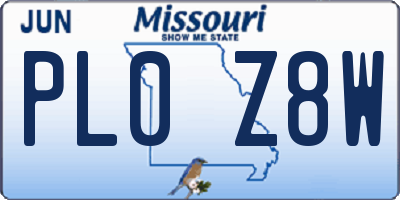 MO license plate PL0Z8W