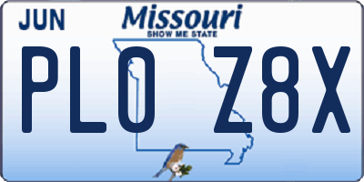MO license plate PL0Z8X