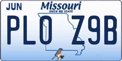 MO license plate PL0Z9B