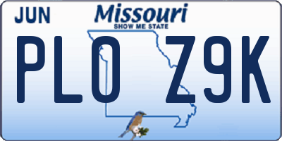 MO license plate PL0Z9K