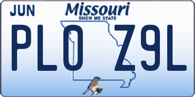 MO license plate PL0Z9L
