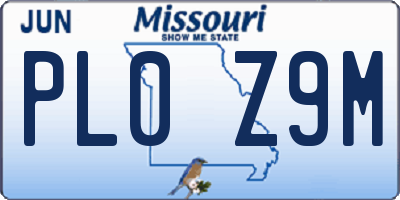 MO license plate PL0Z9M