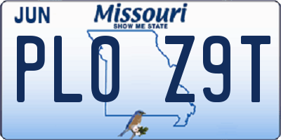 MO license plate PL0Z9T