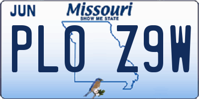 MO license plate PL0Z9W