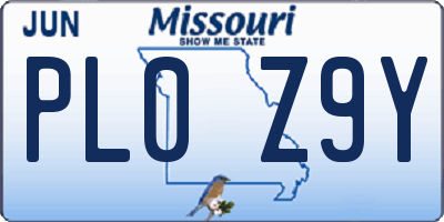 MO license plate PL0Z9Y