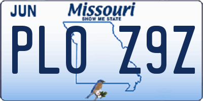 MO license plate PL0Z9Z