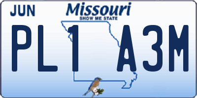 MO license plate PL1A3M