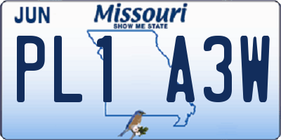 MO license plate PL1A3W