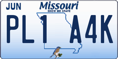 MO license plate PL1A4K