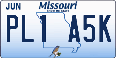 MO license plate PL1A5K