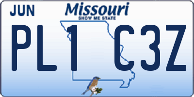 MO license plate PL1C3Z