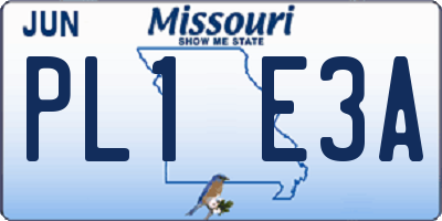 MO license plate PL1E3A