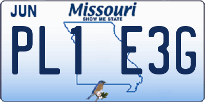 MO license plate PL1E3G