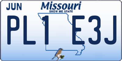 MO license plate PL1E3J