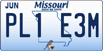 MO license plate PL1E3M
