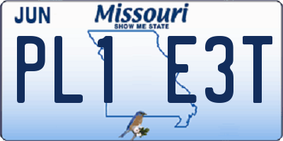 MO license plate PL1E3T