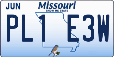 MO license plate PL1E3W