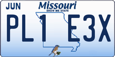 MO license plate PL1E3X