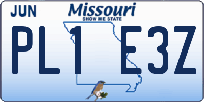 MO license plate PL1E3Z