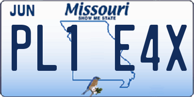 MO license plate PL1E4X