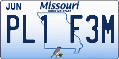 MO license plate PL1F3M