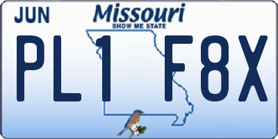 MO license plate PL1F8X