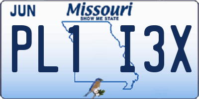 MO license plate PL1I3X