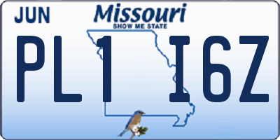 MO license plate PL1I6Z