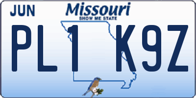 MO license plate PL1K9Z