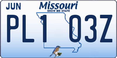 MO license plate PL1O3Z