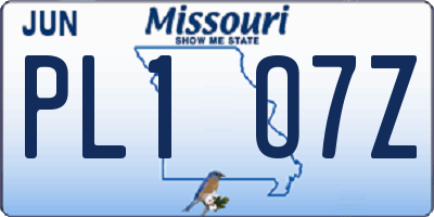 MO license plate PL1O7Z