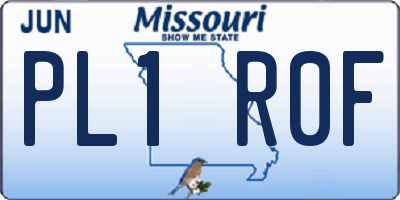 MO license plate PL1R0F