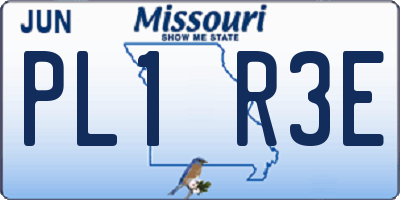 MO license plate PL1R3E