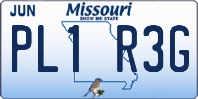 MO license plate PL1R3G