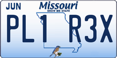 MO license plate PL1R3X