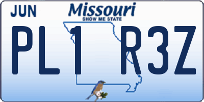 MO license plate PL1R3Z