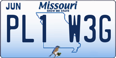 MO license plate PL1W3G