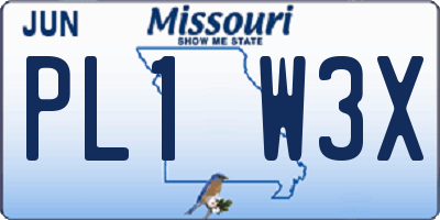 MO license plate PL1W3X