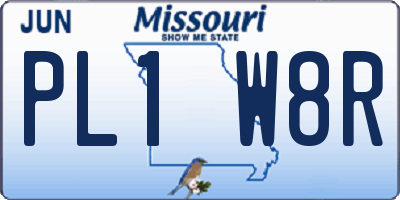 MO license plate PL1W8R
