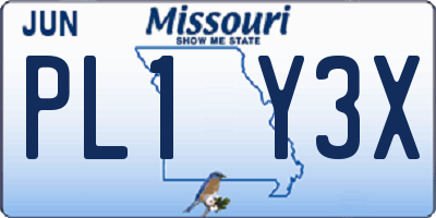 MO license plate PL1Y3X