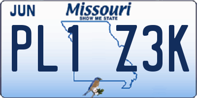 MO license plate PL1Z3K