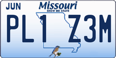 MO license plate PL1Z3M