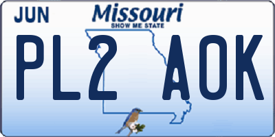 MO license plate PL2A0K