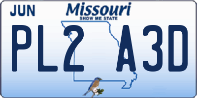 MO license plate PL2A3D